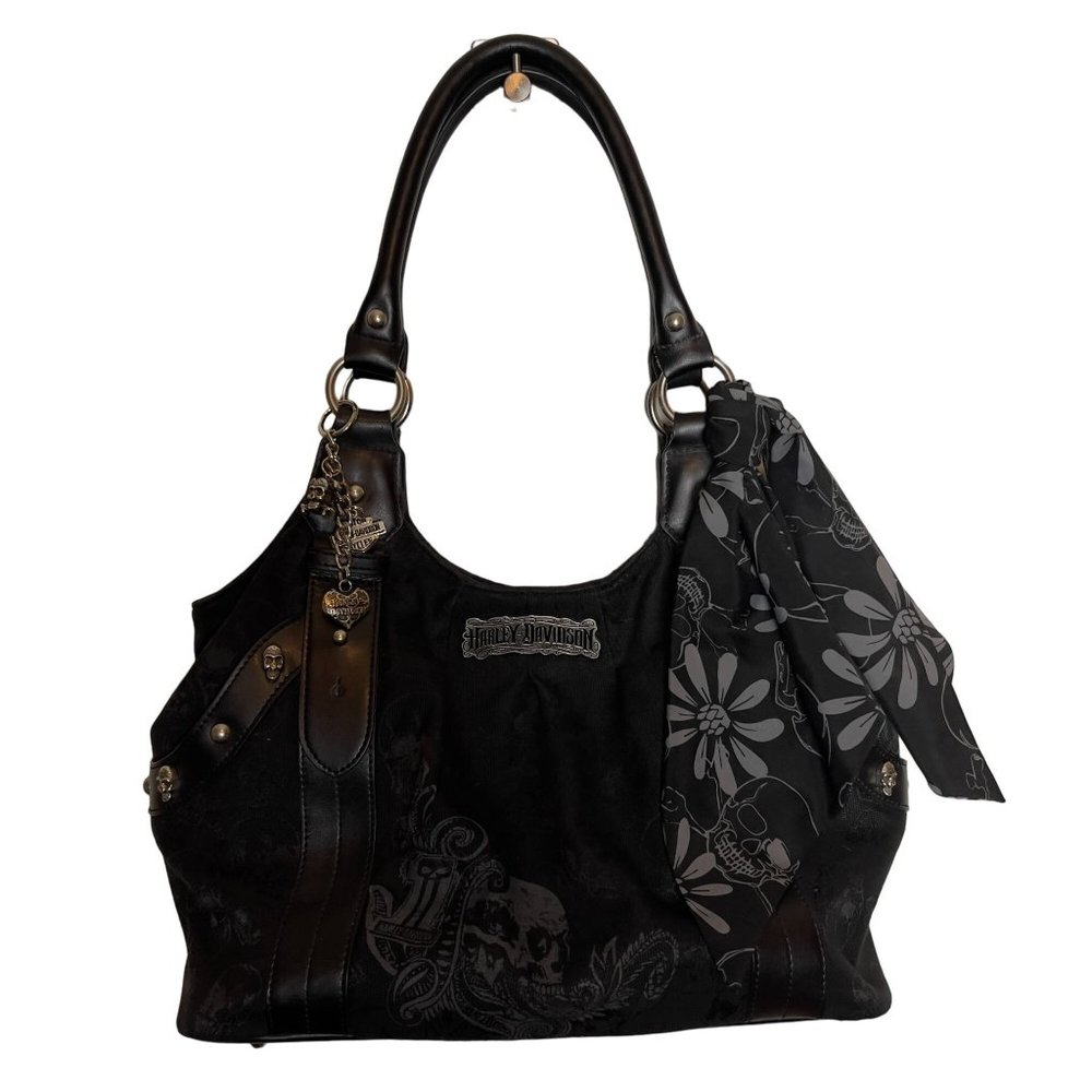 Harley Davidson Skull Jacquard Classique Black Purse W/Scarf SJ2127J